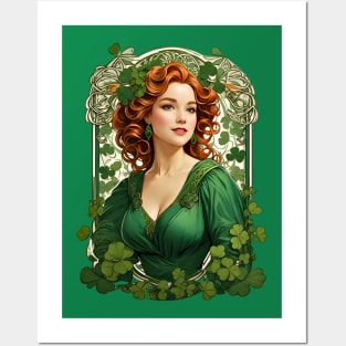 Irish Woman Shamrock St. Patrick's Day retro vintage floral Posters and Art